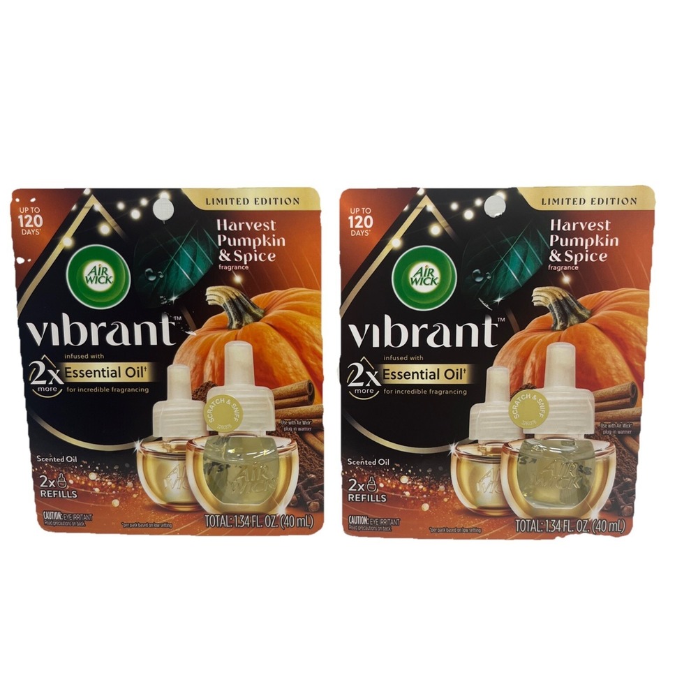 (2) Air Wick Vibrant Essential Oil Harvest Pumpkin & Spice Refills 4 Total Fall